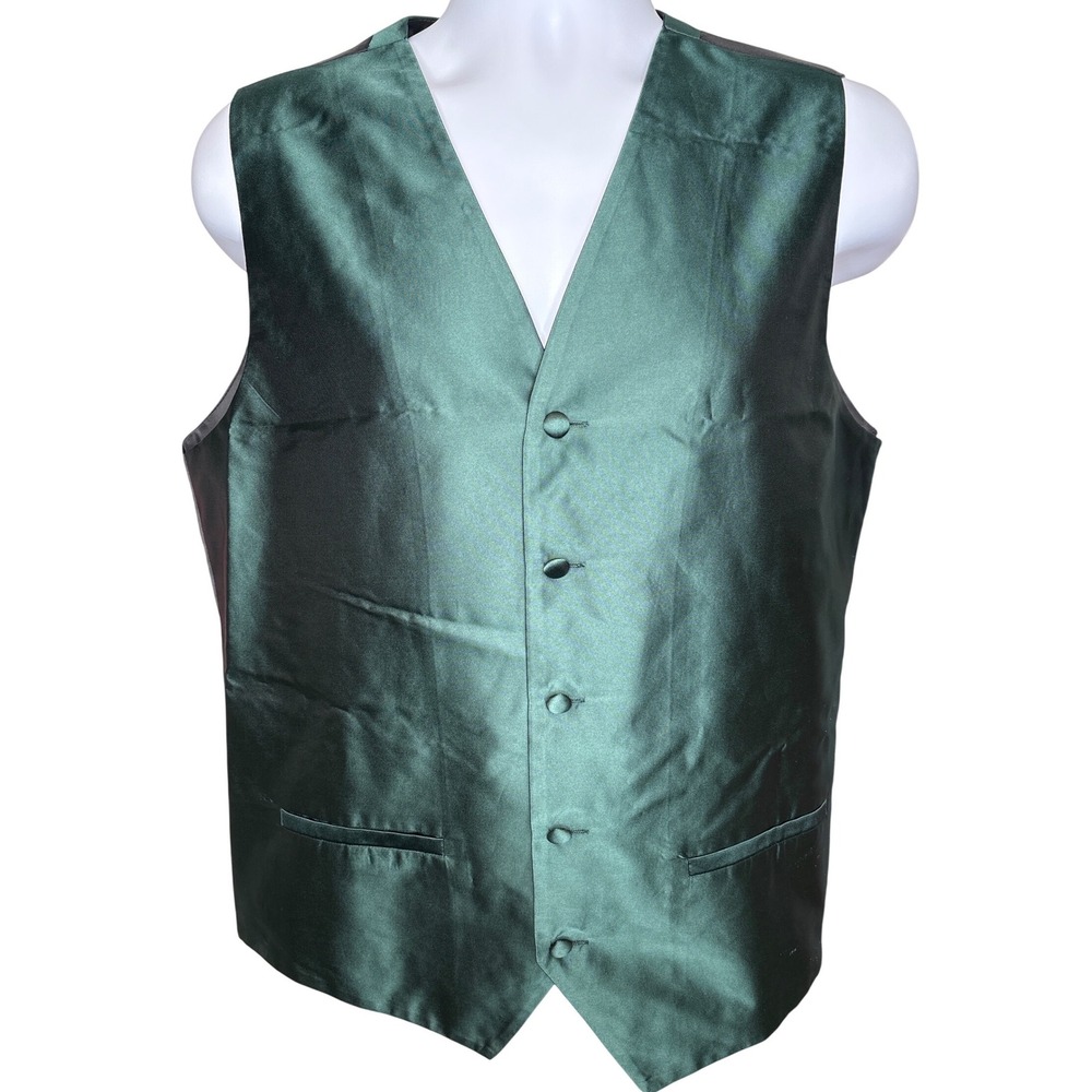 Alizeal Mens Emerald Green Satin Suit Vest Sz S Formal‎ Wedding Tuxedo Dapper